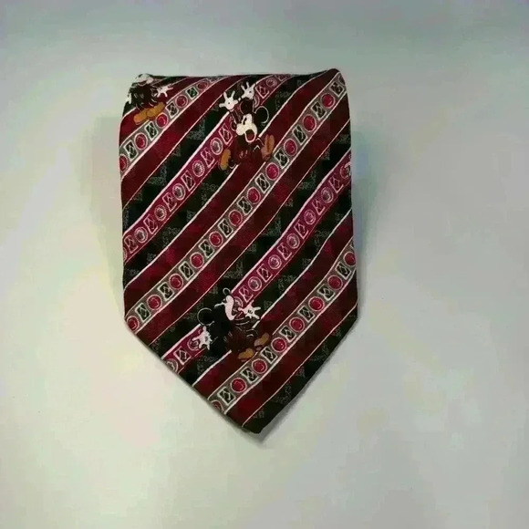 Mickey Mouse The Disney Store 100% Silk Multicolor Stripped Red Blue Tie - Picture 1 of 3